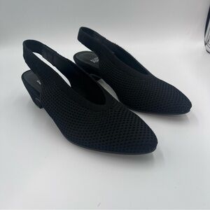 Eileen Fisher Black Knit Slingback Low Block Heel Mules